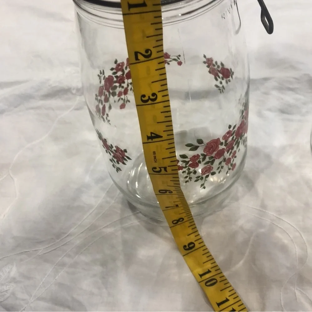 Vintage Arc France Pink Rose canisters 80's Glass Storage Jars with Lids